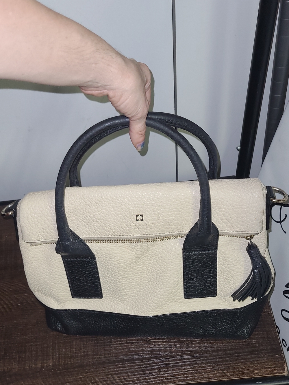 Kate Spade Cream and Black Leather Satchel Handbag